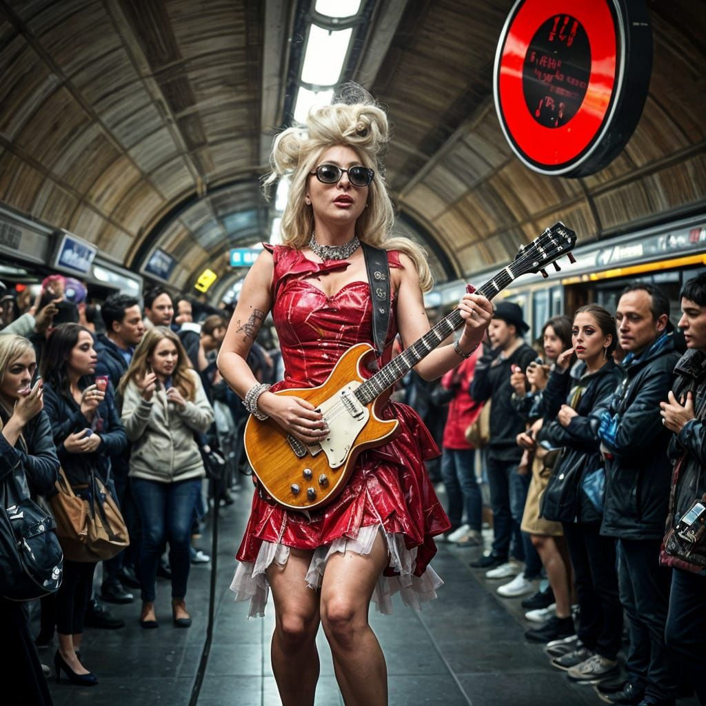 Lady Gaga Impersonator Performs at London Tube Station