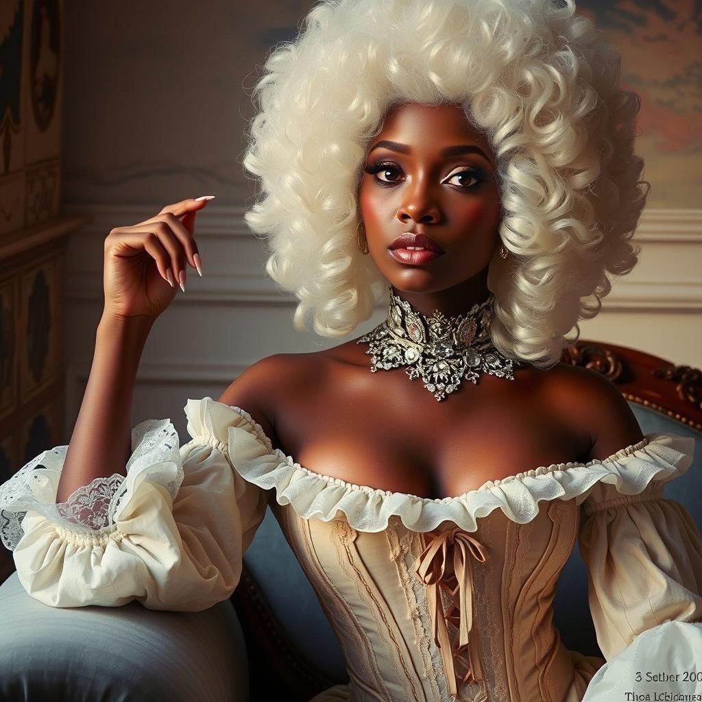 African Woman in 18th Century Dress on Chaise Lounge