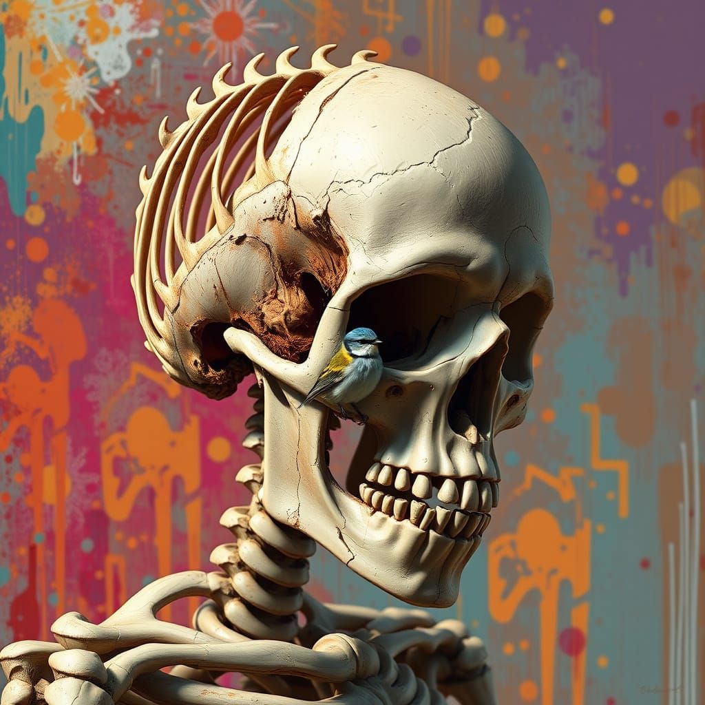 Skeleton Birdhouse: Hyperrealistic Concept Art