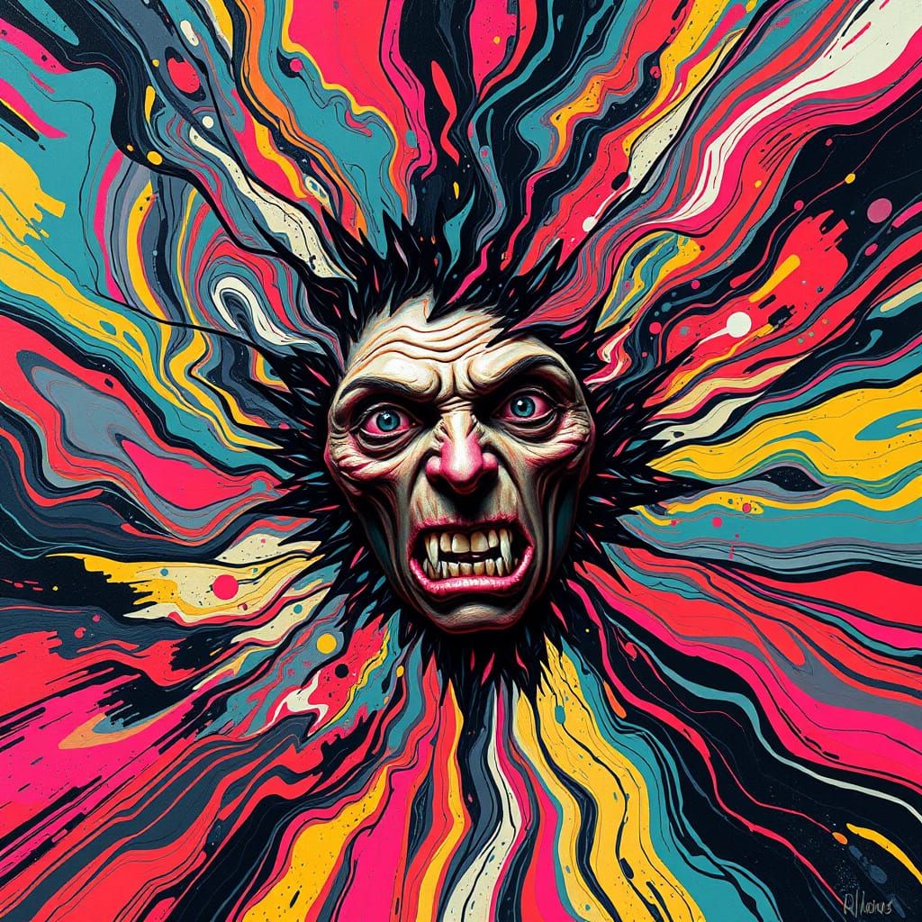 Anxiety Vortex: Distorted Faces in Expressionist Style