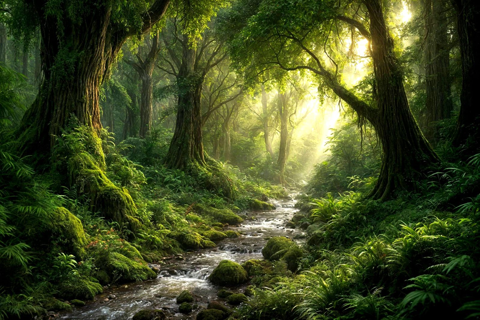 Maximalist CGI Forest Landscape in Hyperrealism
