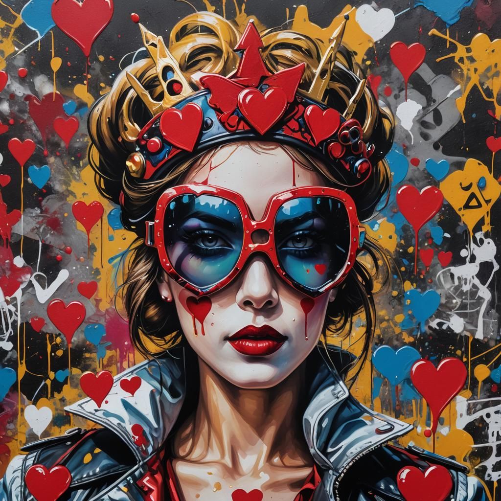 Queen of Hearts Graffiti Art with Goggles