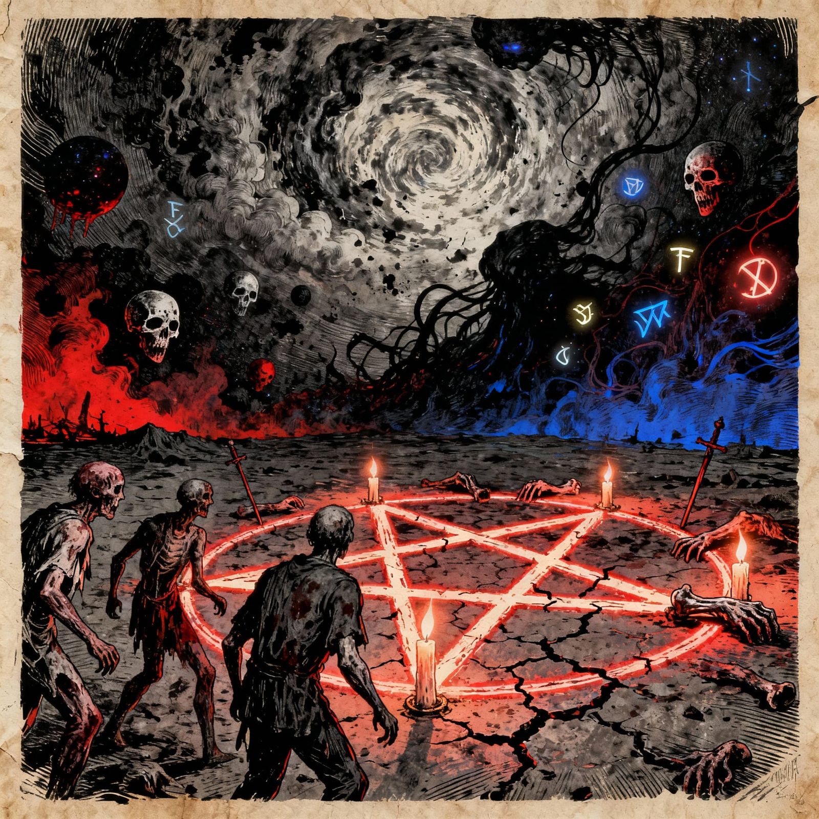 Zombie Apocalypse Pentagram in Creepy Magazine Black Metal S...