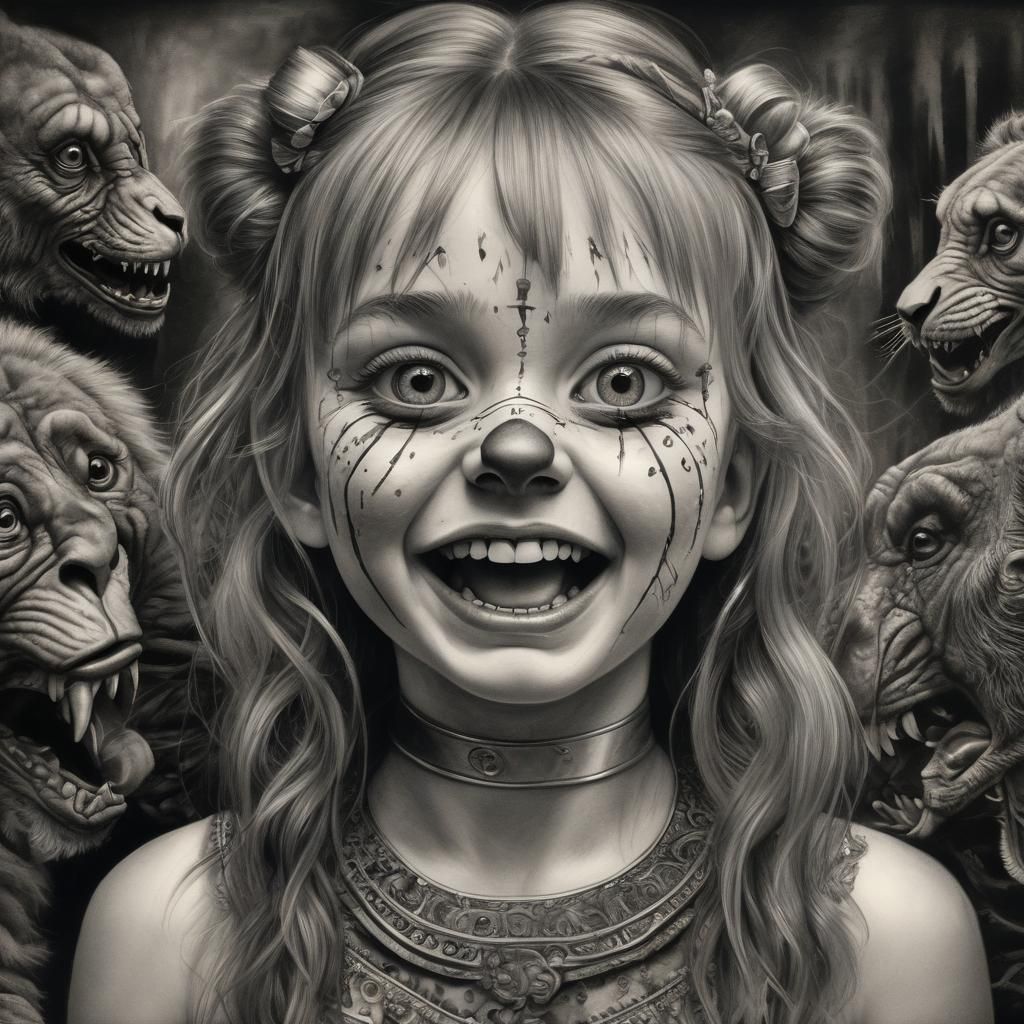 Intense Charcoal Drawing: Circus Life's Dark Transformation