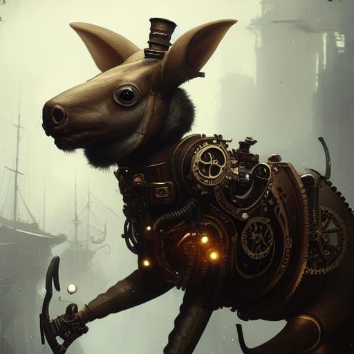 Steampunk Kangaroo in Dark Fantasy Concept Art
