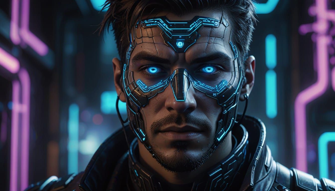 Cyberpunk Male Portrait in Metallic Mask