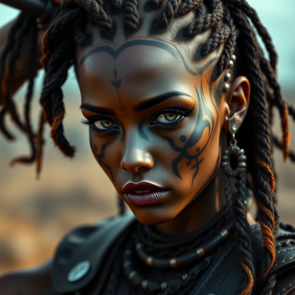 Female Warrior with Piercing Eyes in Digital Art