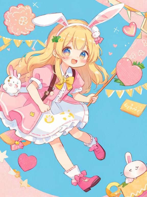 Adorable Kawaii Bunny Logo with Heart Banner