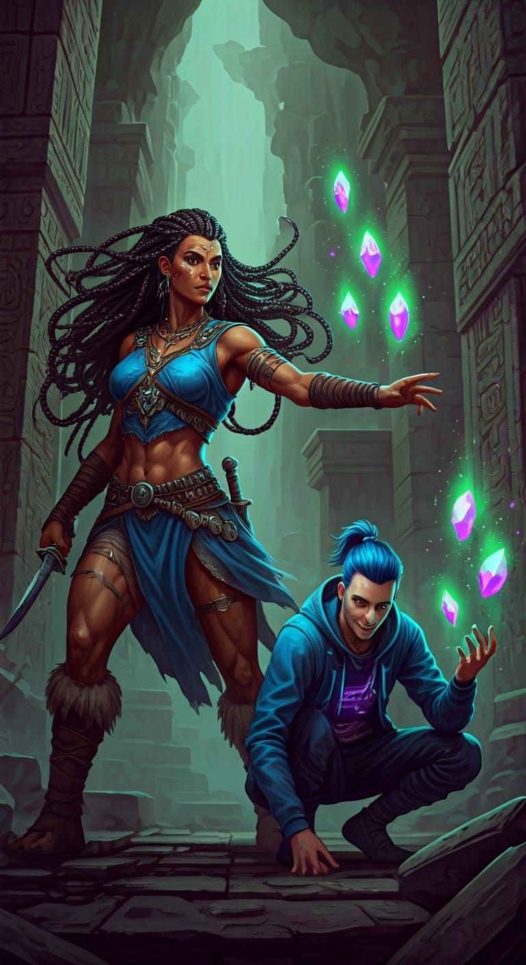 Barbarian Princess and Future Hacker in Temple Ruins