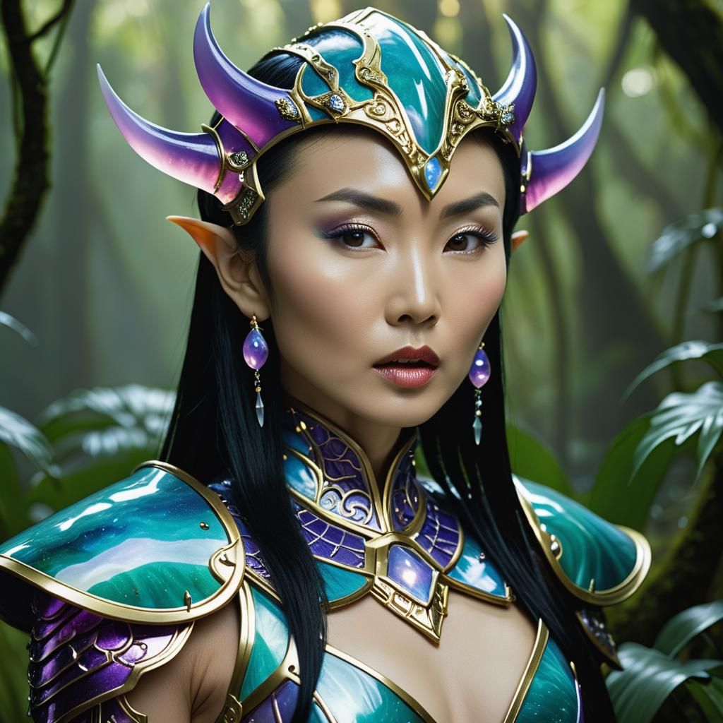 Fantasy Portrait: Luminescent Armor in Jungle Swamp