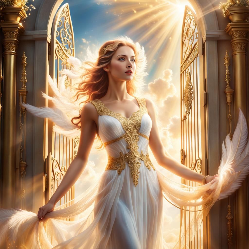 Ethereal Woman at Heaven's Gate: Fantasy Art
