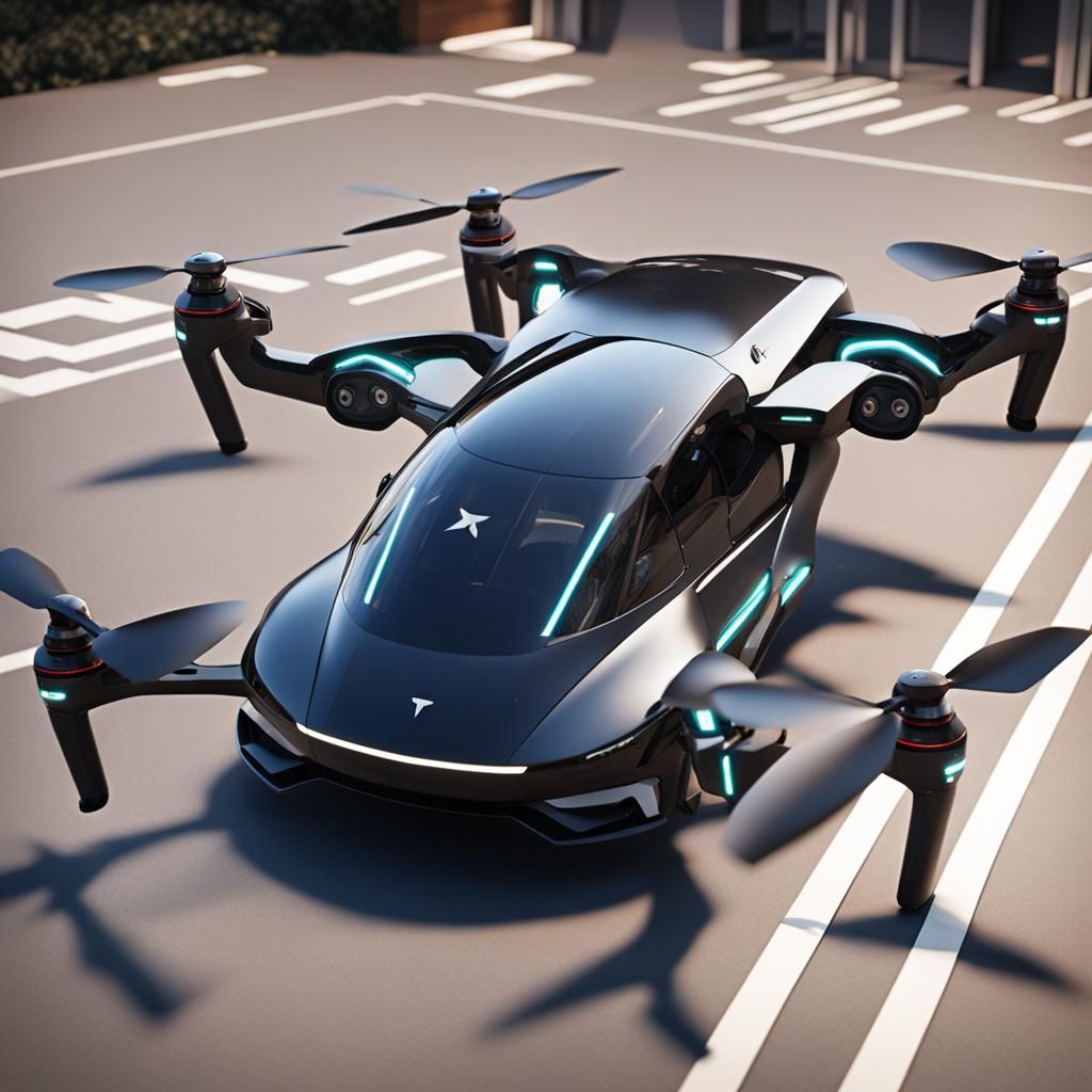 Drone Carrying Tesla Car in Photorealistic 8K