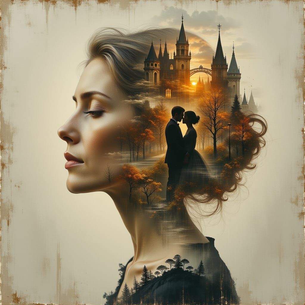 Surreal Oil Painting of Woman's Memories and Wedding