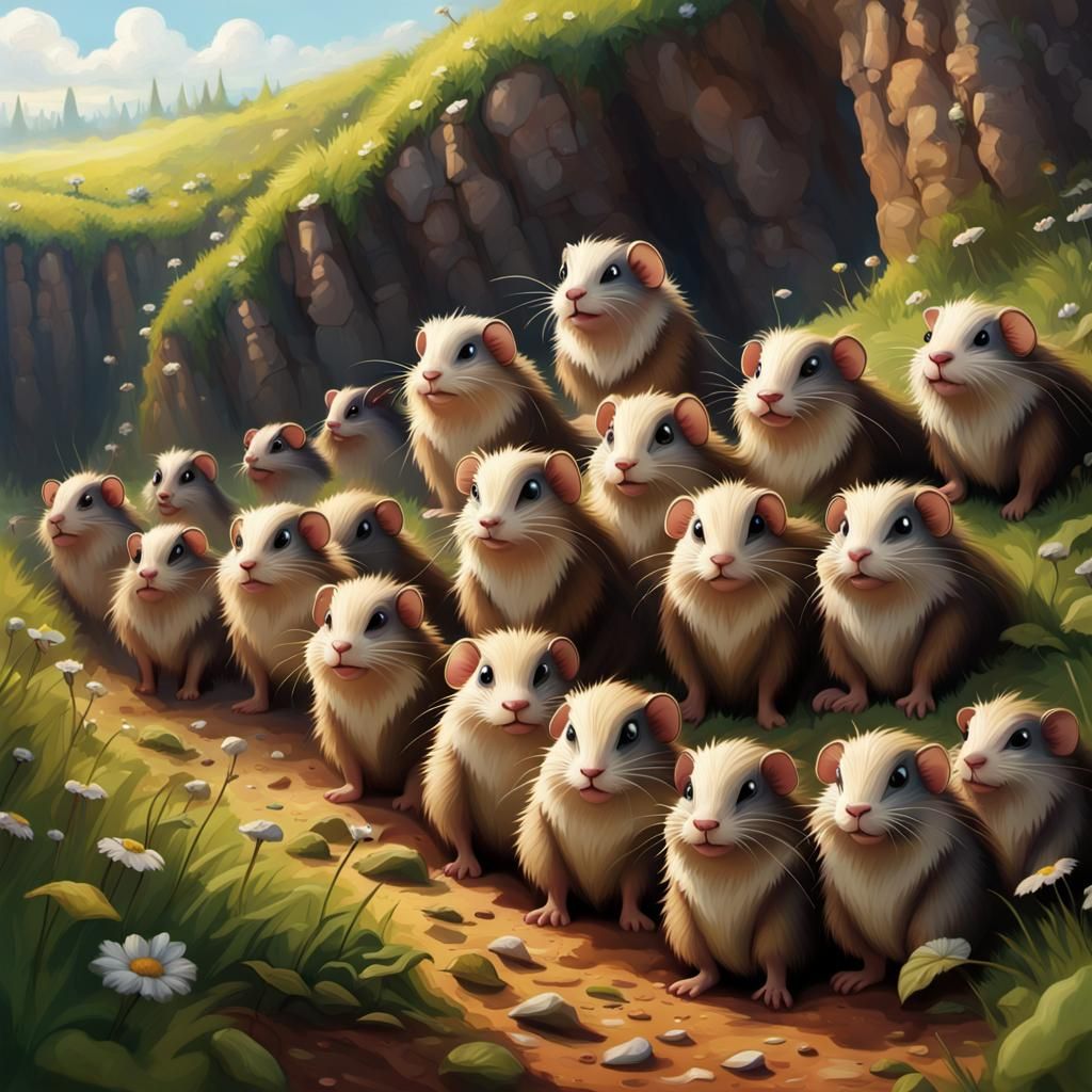 Hyperrealistic Lemmings in a Colorful Field