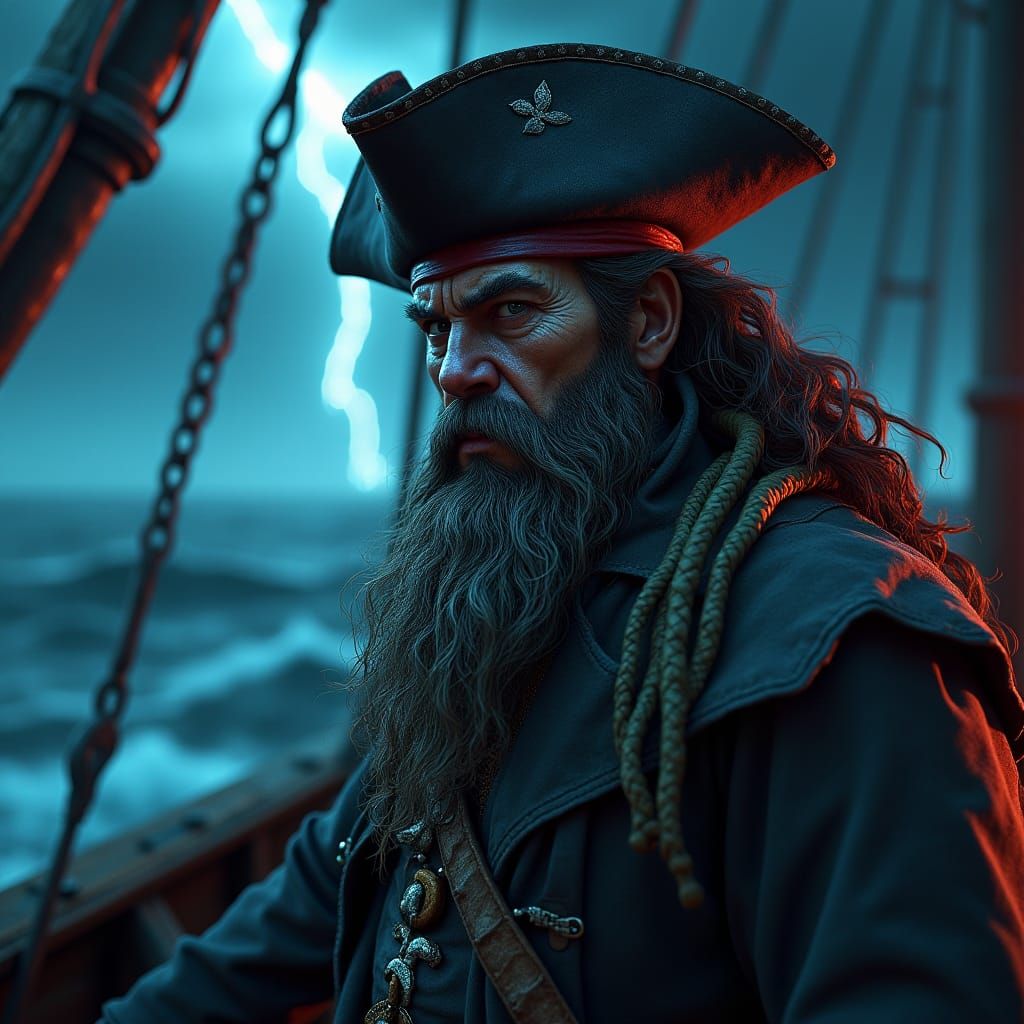 Gnarly Pirate Captain in Psychedelic Style