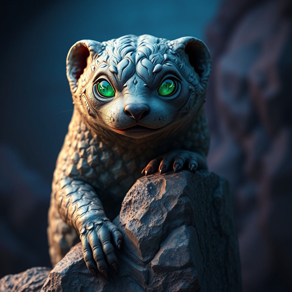 Mystical Stone Ferret Sculpture in Hyper-Realistic Detail