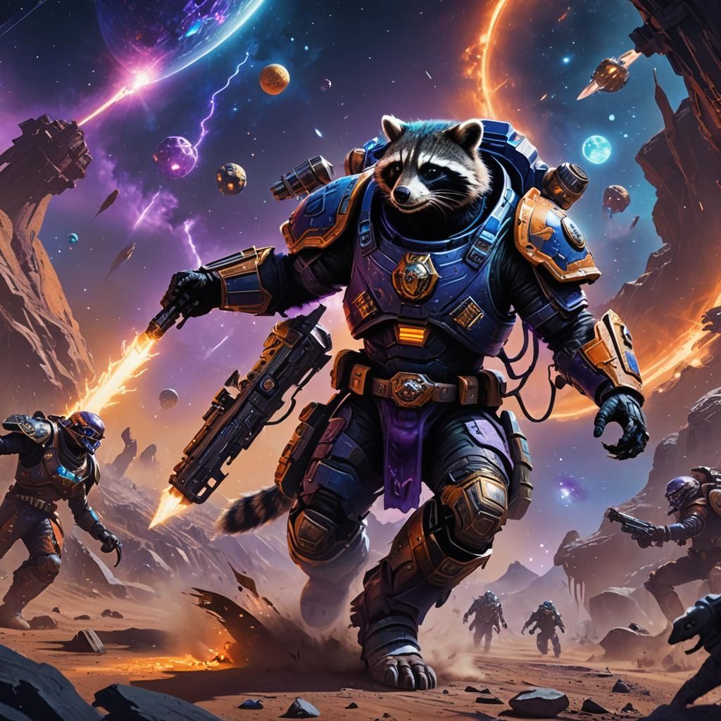 Raccoon Space Marine on Alien Planet in Unreal Engine