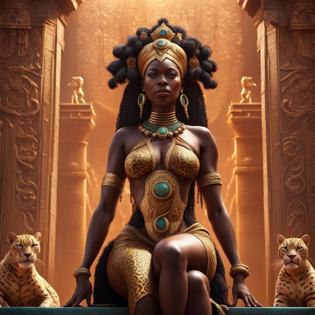 African Goddess with Jaguars: 3D Wall Art