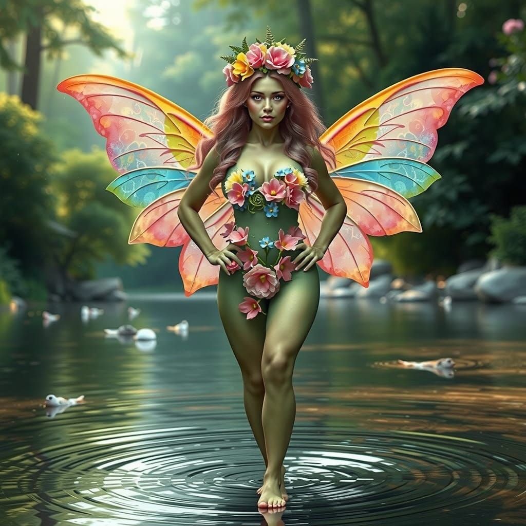 Fae Queen Walks on Water: Photorealistic Pin-Up