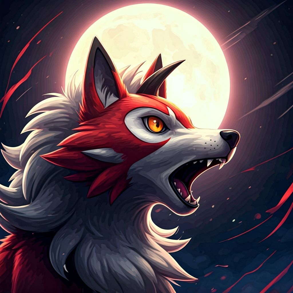 Lycanroc Howls at Moon in Digital Painting Style