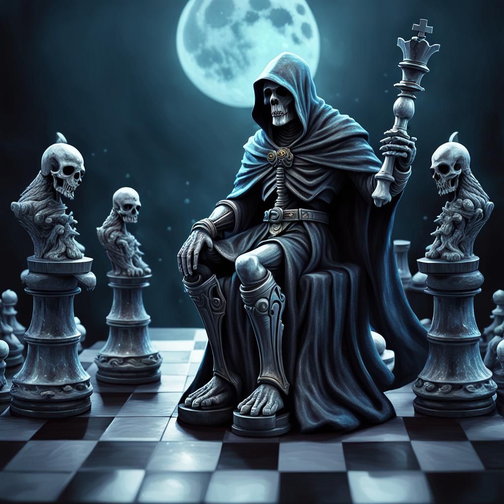 Chess Game of Life and Death: Dark Fantasy Art