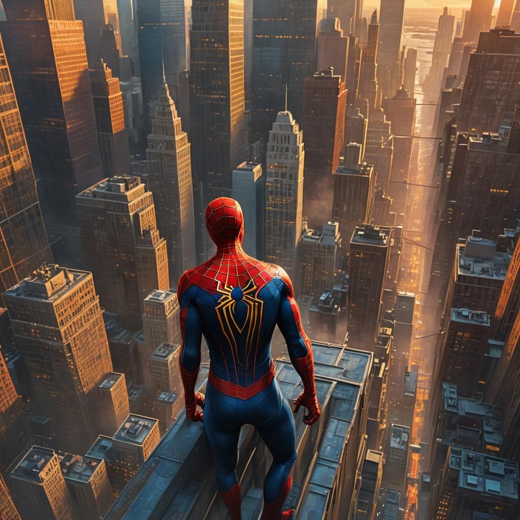 Spiderman Heroic Sunset: Fantasy Concept Art