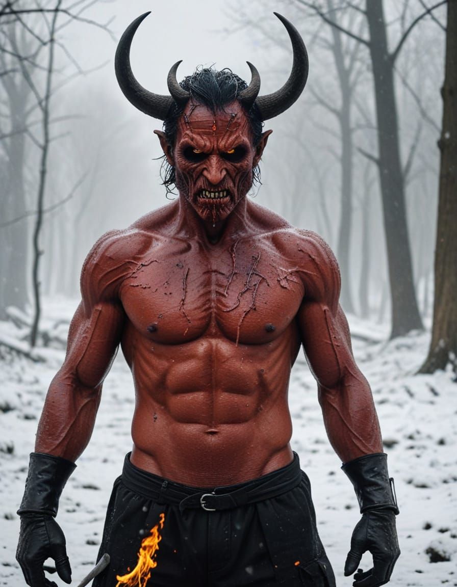 Surreal Winter Scene in Hellish Landscape