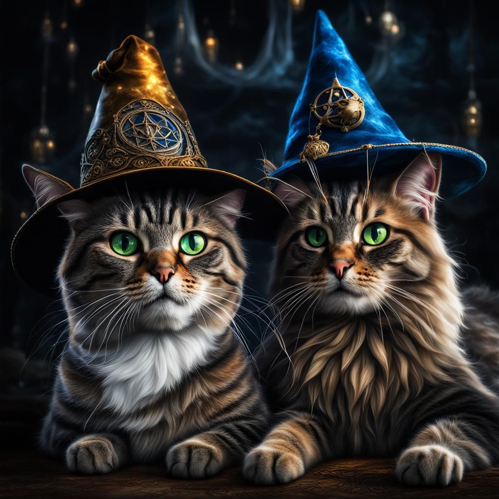 Cats in Wizard Hats: Hyperrealistic Detail