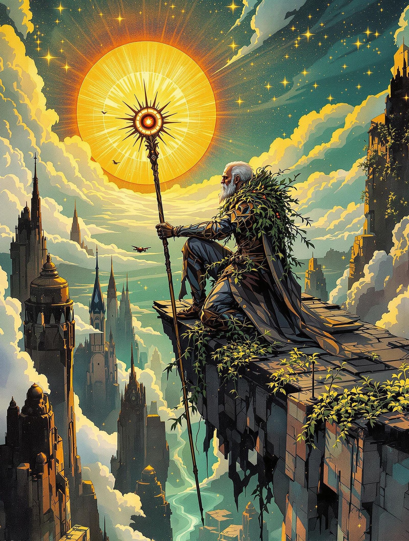 Elder Guardian Overlooks Solarpunk Sky City