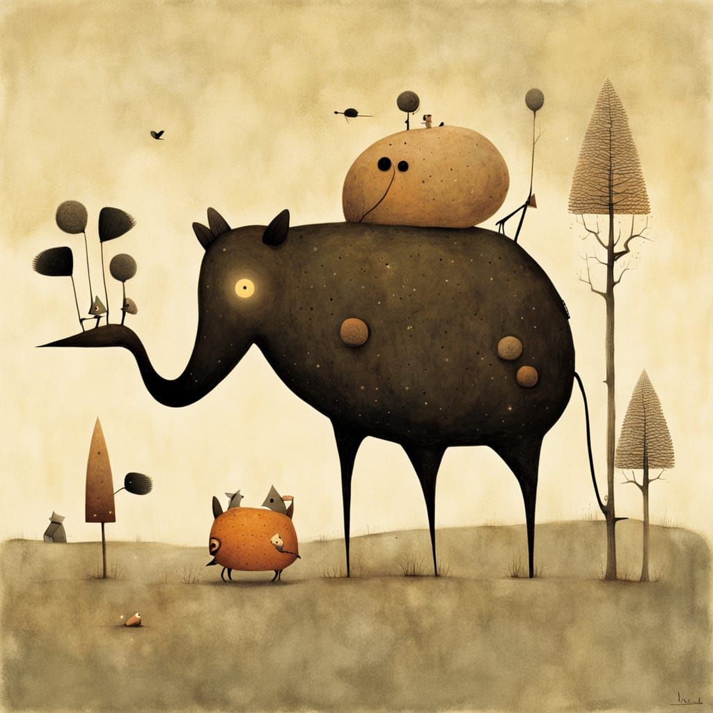 Playful Wanderer in Surreal Whimsical Painting