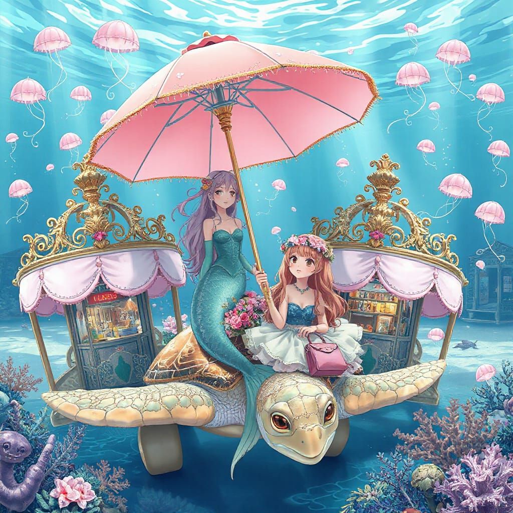 Underwater Fantasy: Jellyfish Umbrellas and Turtle Taxi