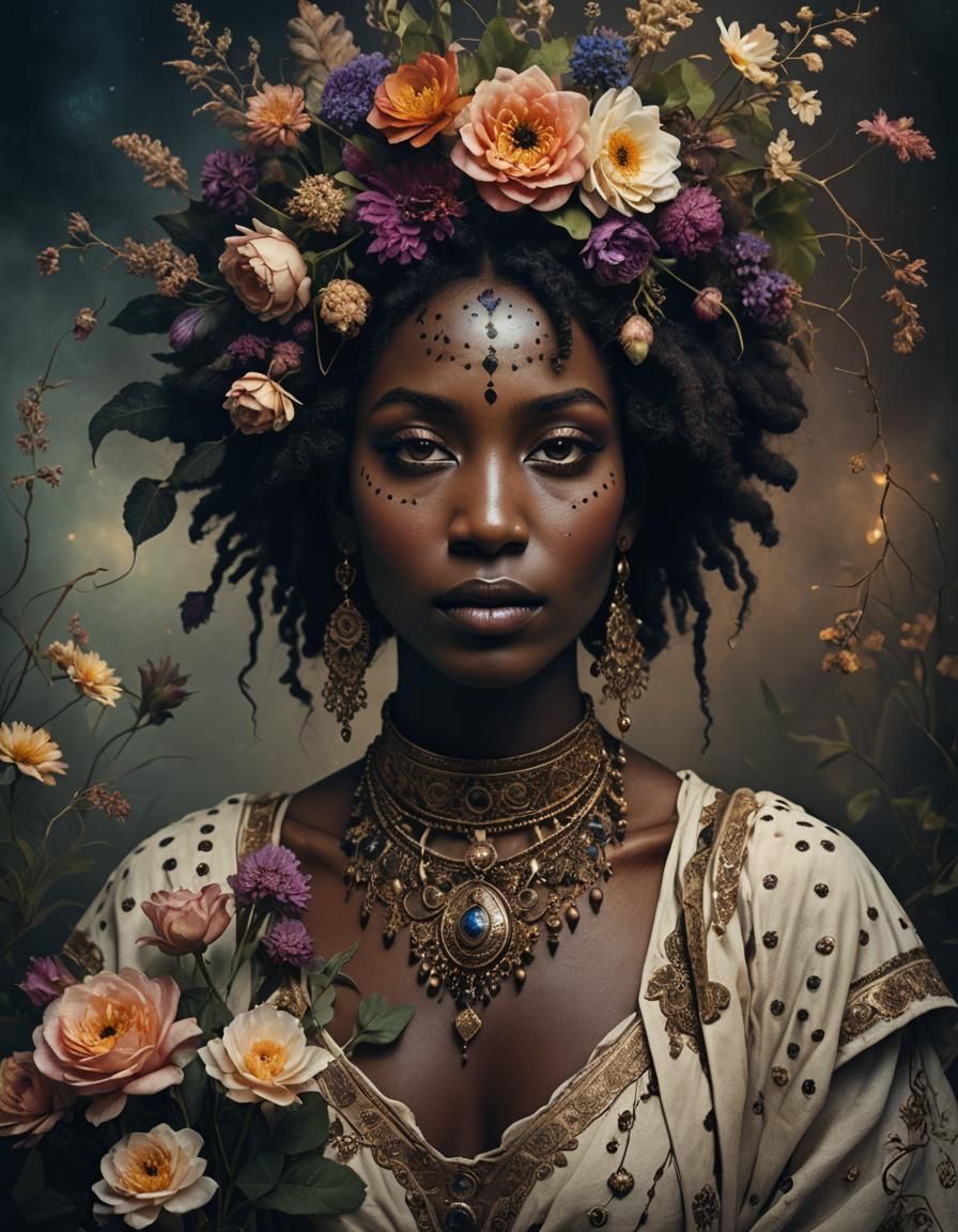 Dark-Skinned Priestess in Surreal Photographic Art