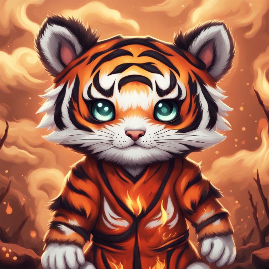 Cute Chibi Anthro Tiger Cub in Digital Painting