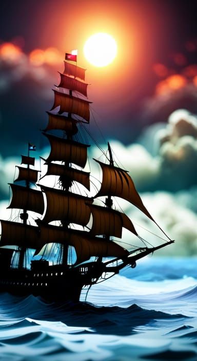 Pirate Ships in Cosmic Storm: 3D Masterpiece