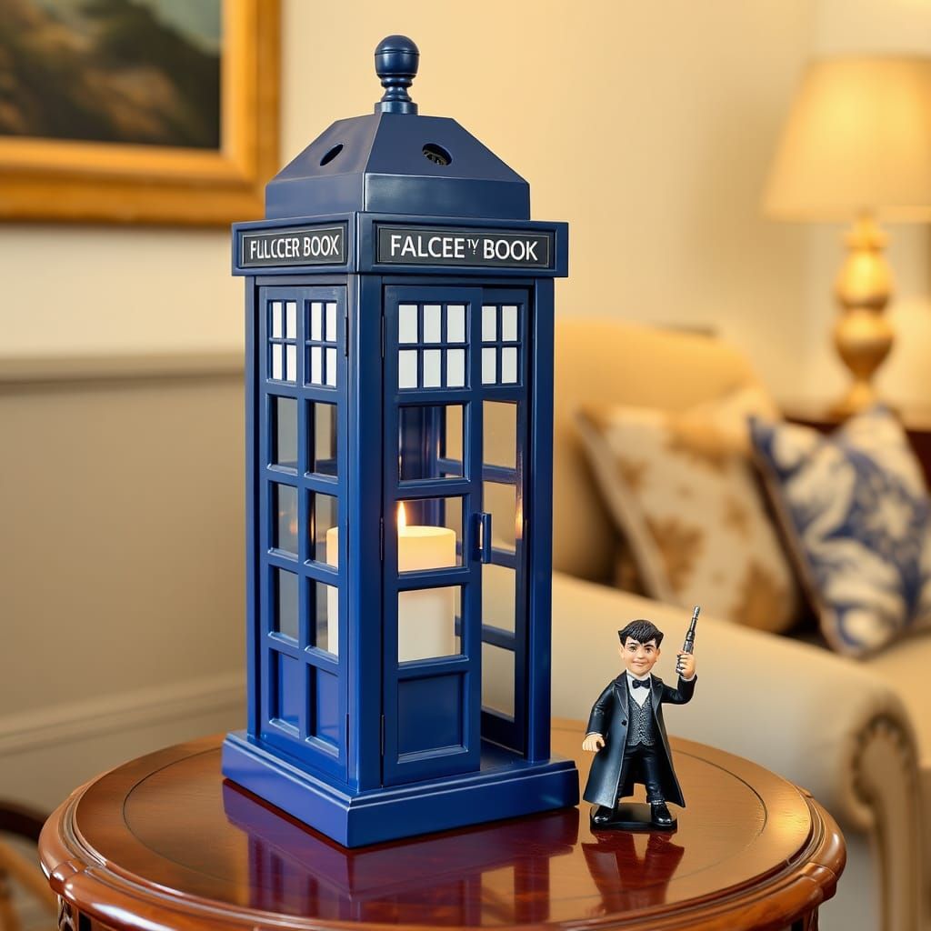 TARDIS Lantern on Victorian Table with Doctor Who