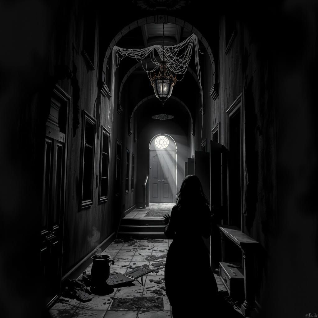 Darkness Descends in Ancient Labyrinthine Hallway