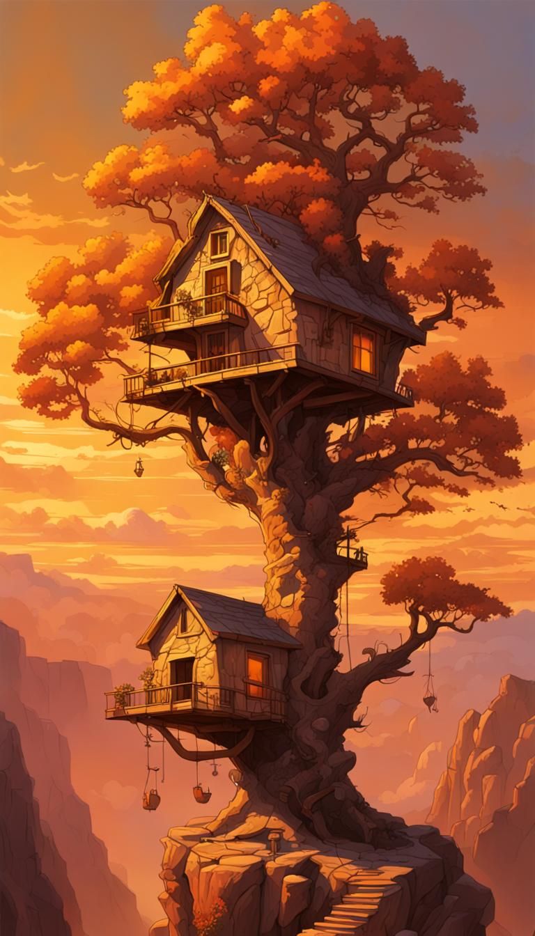 Fleshy Treehouse in a Fiery Golden Sky