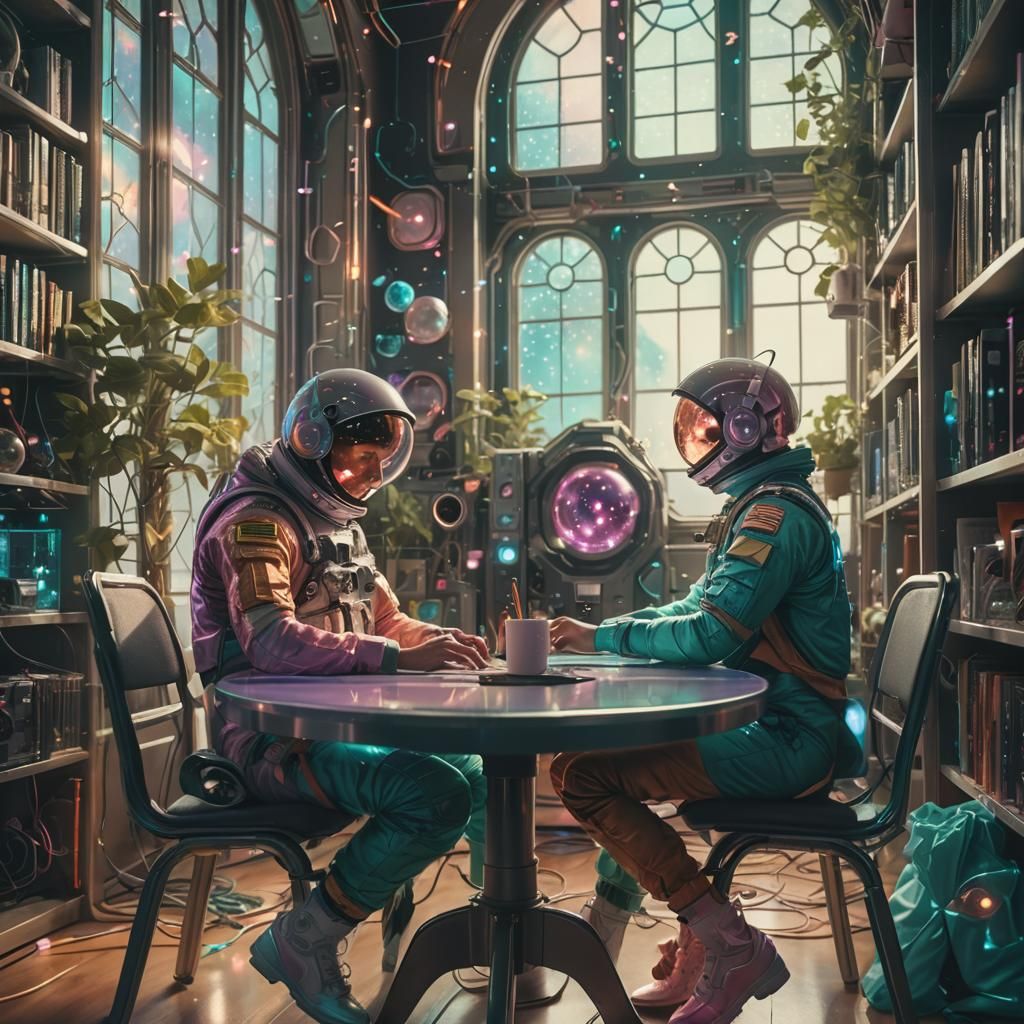 Astronaut in Zero Gravity with Neon Lights