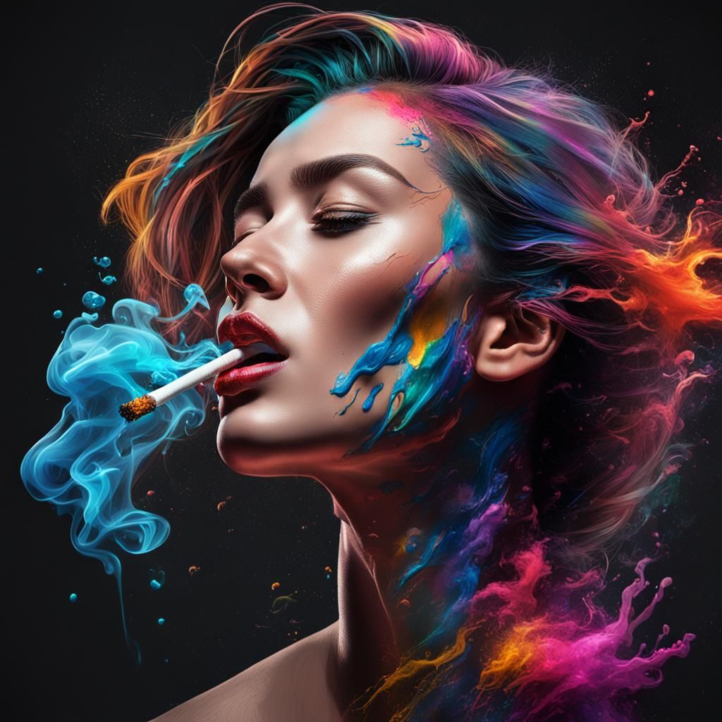 Hyperrealistic Portrait of a Woman Smoking Cigar