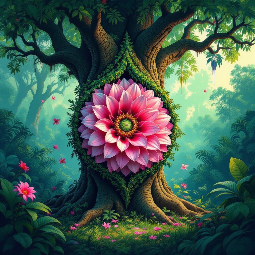 Fibonacci Flower in Vector Equilibrium Tree