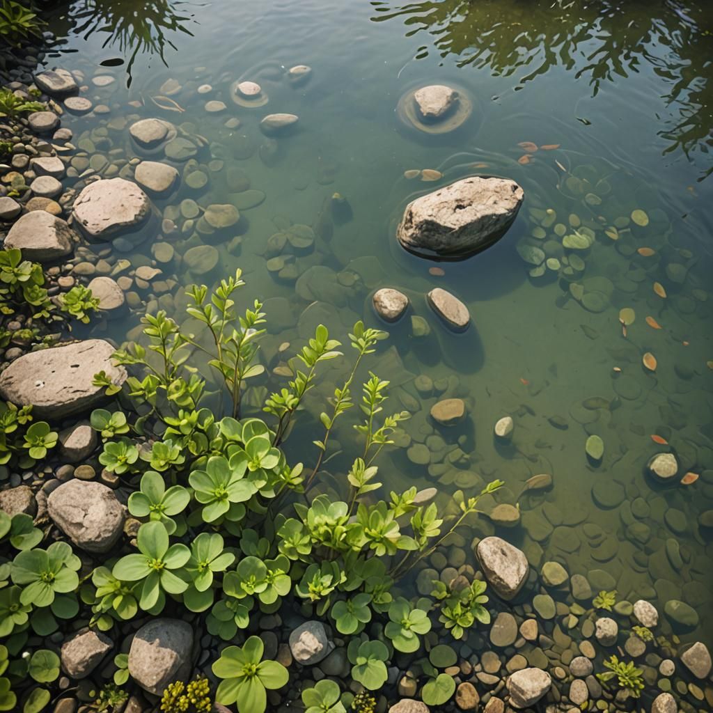 Underwater Riverbed with Lush Green Flora