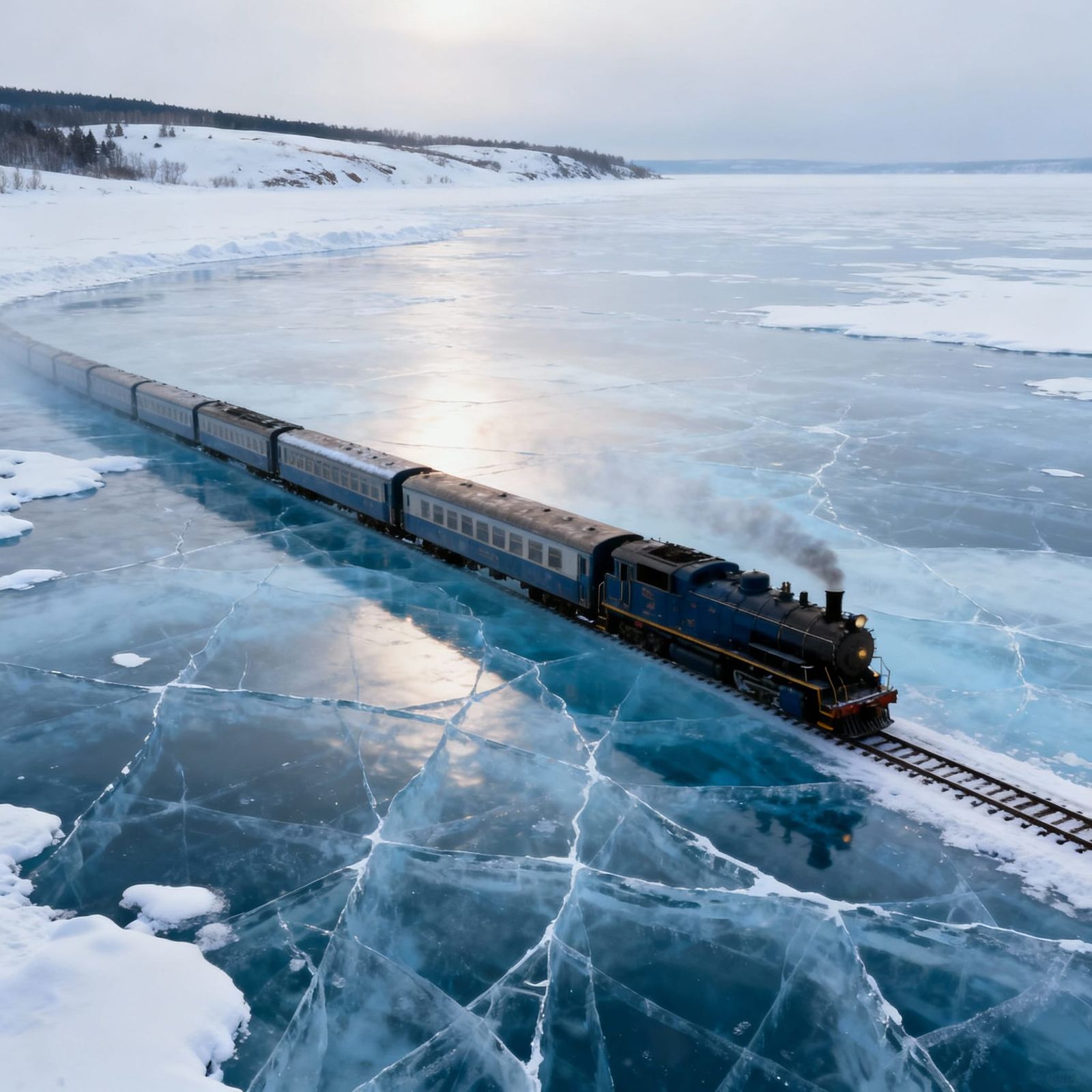 Underwater Train in Icy Winter Landscape