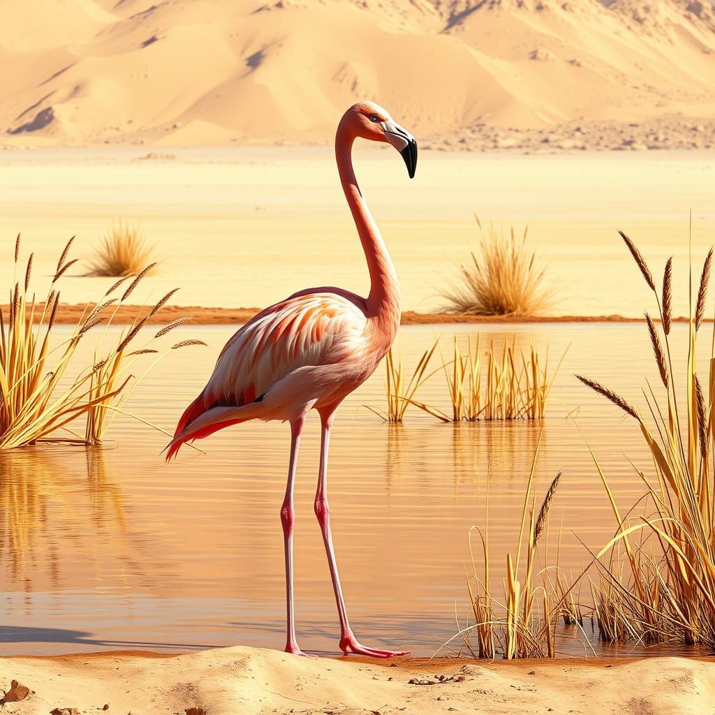 Graceful Flamingo at River's Edge: A Photorealistic Scene