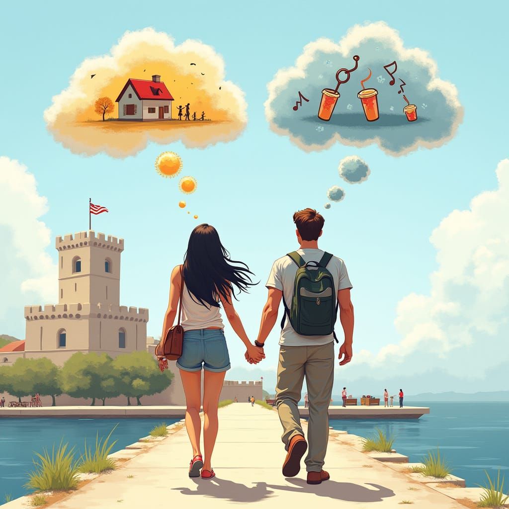 Couple Walking Near White Tower, Thessaloniki