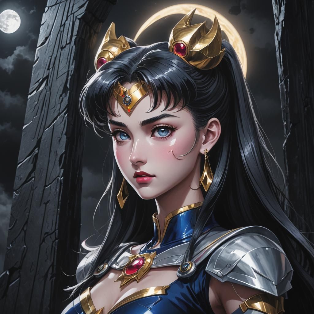 Sailor Moon and the Darksteel Monolith in Gothic Style