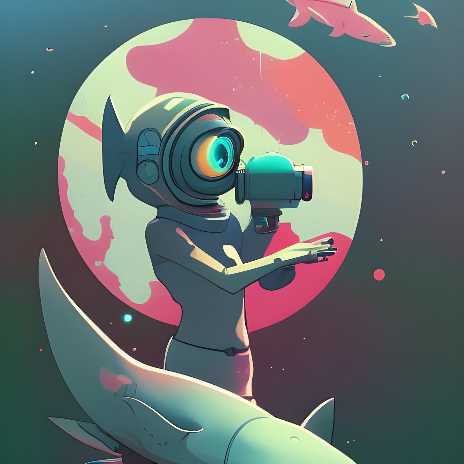 Astronaut Cat in Space Aquarium: Digital Illustration