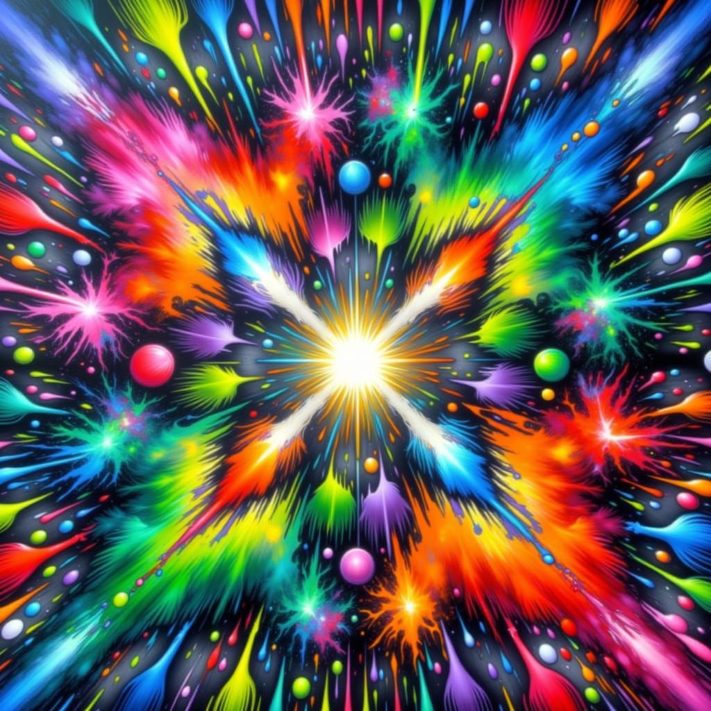 Neon Paint Splashes Forming Cosmic Nebulae