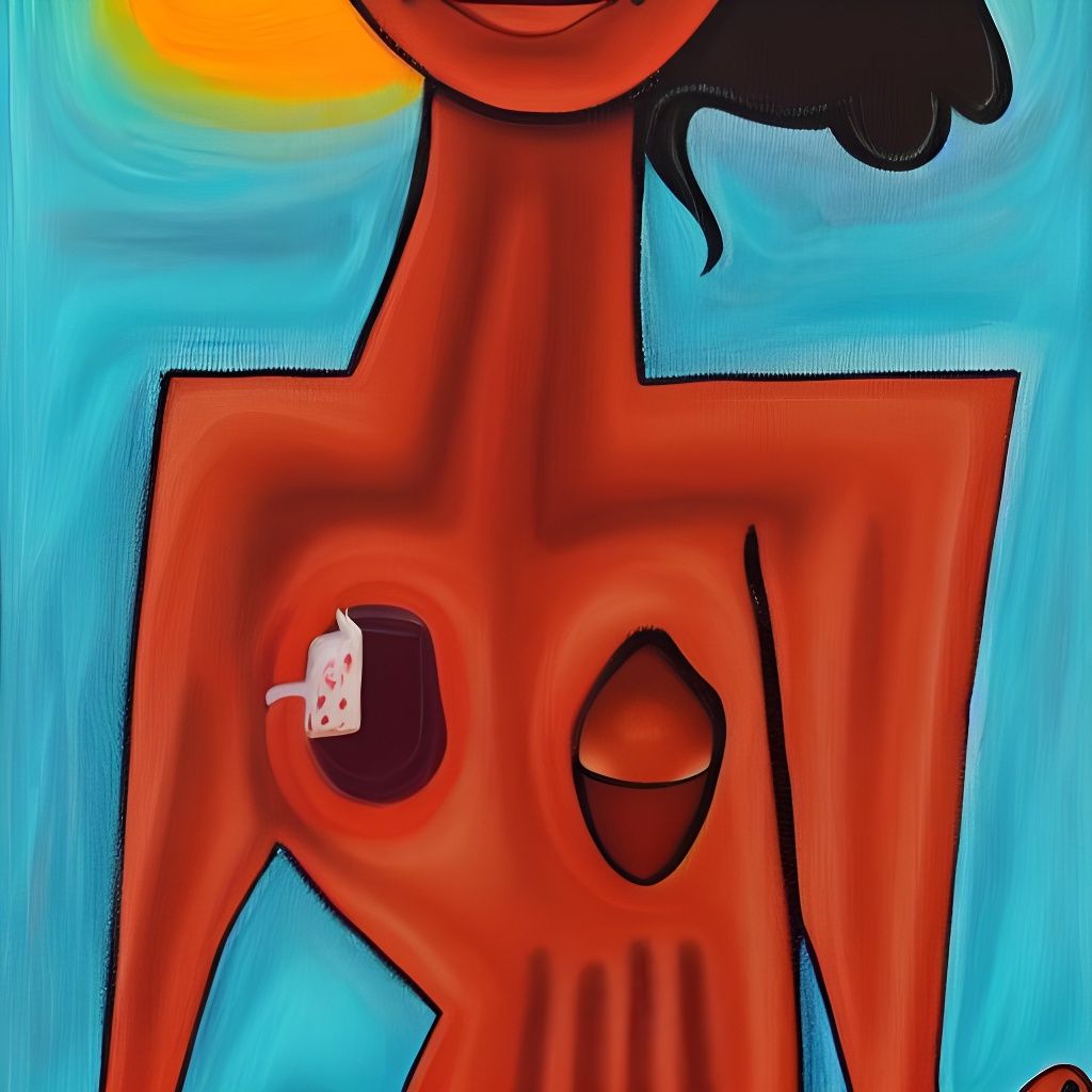 Abstract Beach Scene with Coffee, Expressive Painting