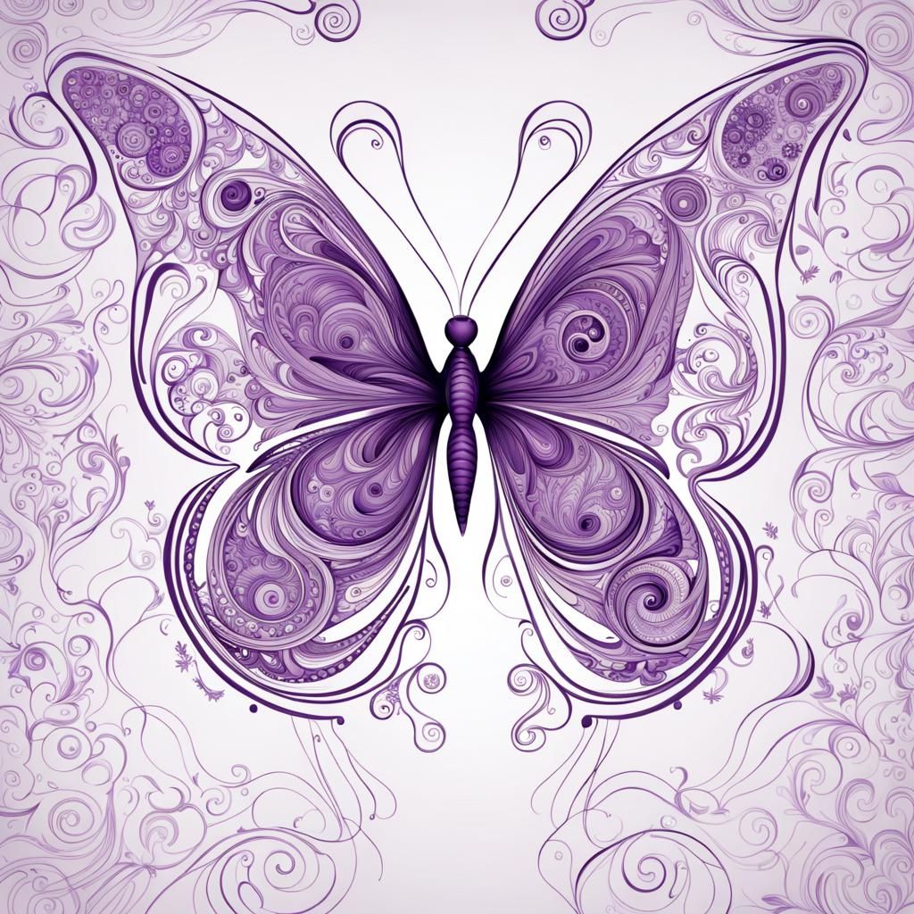 Intricate Purple Line Art Butterfly on White