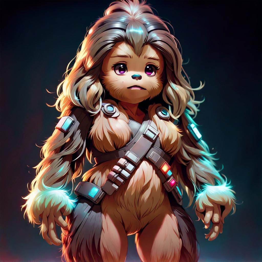 Cute Wookiee Portrait with Light Particles, Ghibli-esque